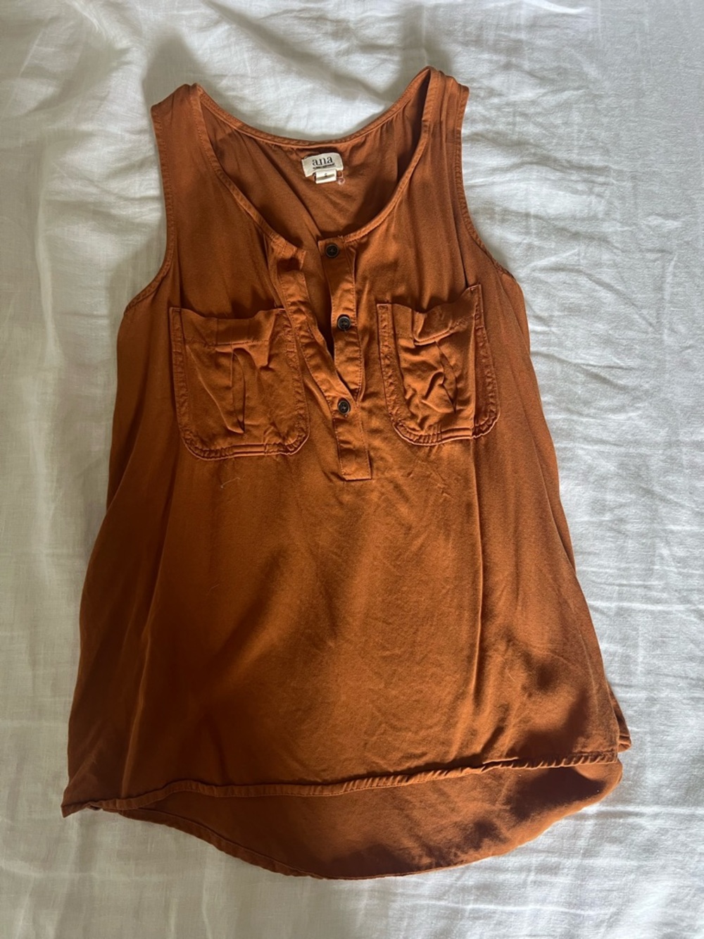 a.n.a Rust-Colored Sleeveless Henley Tank with Front Pockets